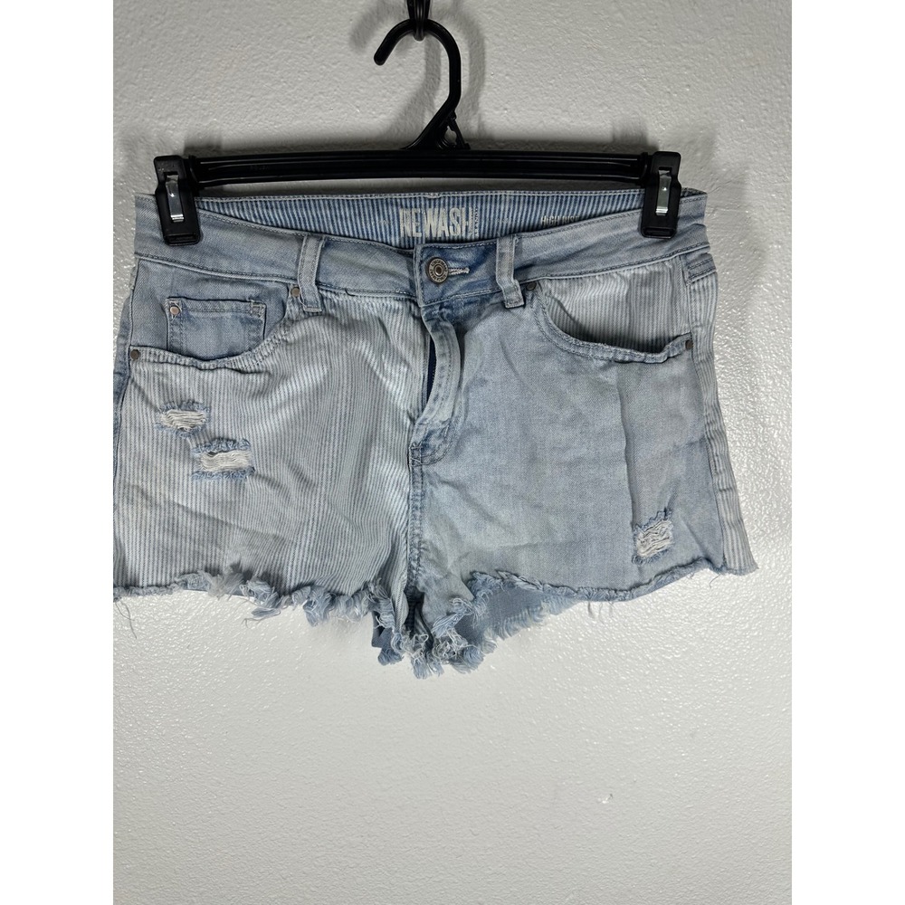 Rewash Denim Shorts Women 11 Blue High Rise Mixed Pinstripe Raw Hem Cut Offs